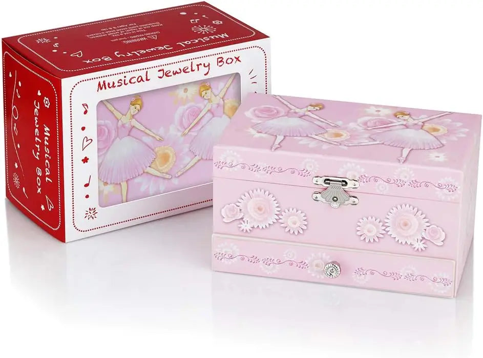 Kids Musical Jewelry Box with Drawer – Ballerina Theme, Swan Lake Tune, Velvet Lining | Girls Keepsake Organizer with Spinning Dancer 🎀