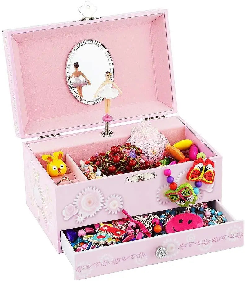 Kids Musical Jewelry Box with Drawer – Ballerina Theme, Swan Lake Tune, Velvet Lining | Girls Keepsake Organizer with Spinning Dancer 🎀