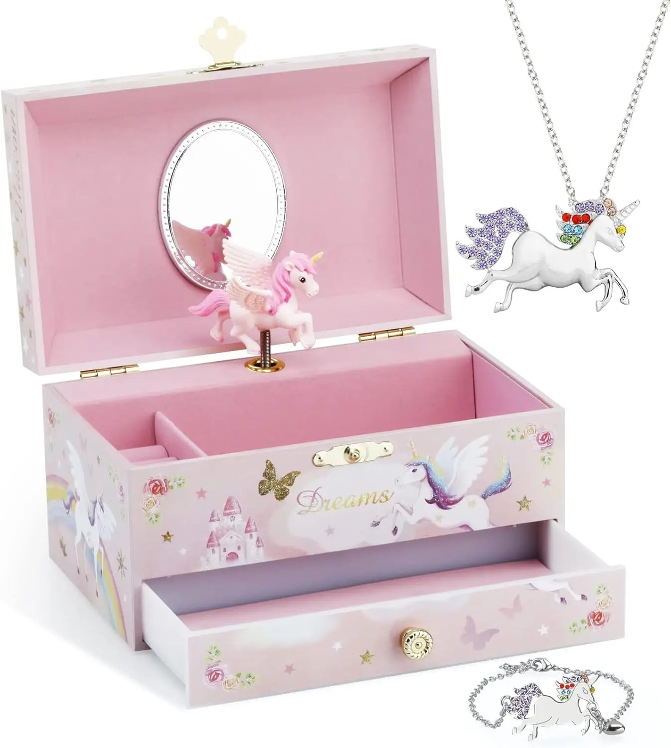 Kids Musical Jewelry Box with Drawer – Ballerina Theme, Swan Lake Tune, Velvet Lining | Girls Keepsake Organizer with Spinning Dancer 🎀