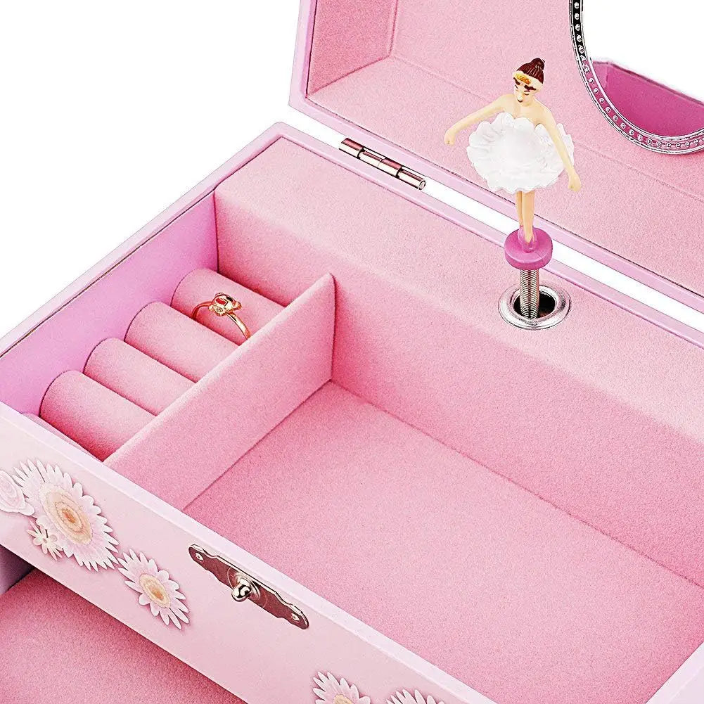 Kids Musical Jewelry Box with Drawer – Ballerina Theme, Swan Lake Tune, Velvet Lining | Girls Keepsake Organizer with Spinning Dancer 🎀