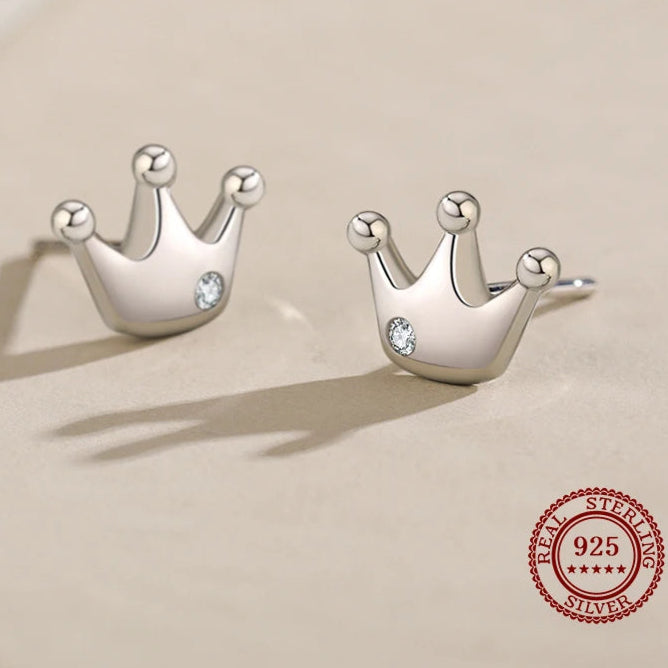 925 Sterling Silver Crown Stud Earrings 👑 | Dainty Hypoallergenic Jewelry for Girls & Women – Petite Royal Sparkle!