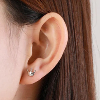 925 Sterling Silver Crown Stud Earrings 👑 | Dainty Hypoallergenic Jewelry for Girls & Women – Petite Royal Sparkle!