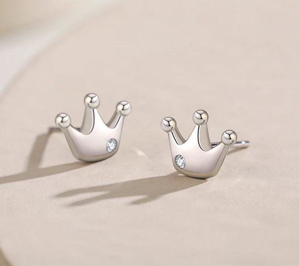 925 Sterling Silver Crown Stud Earrings 👑 | Dainty Hypoallergenic Jewelry for Girls & Women – Petite Royal Sparkle!