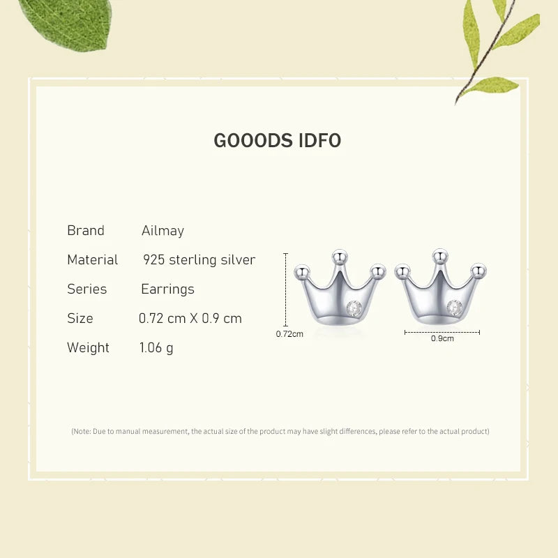 925 Sterling Silver Crown Stud Earrings 👑 | Dainty Hypoallergenic Jewelry for Girls & Women – Petite Royal Sparkle!