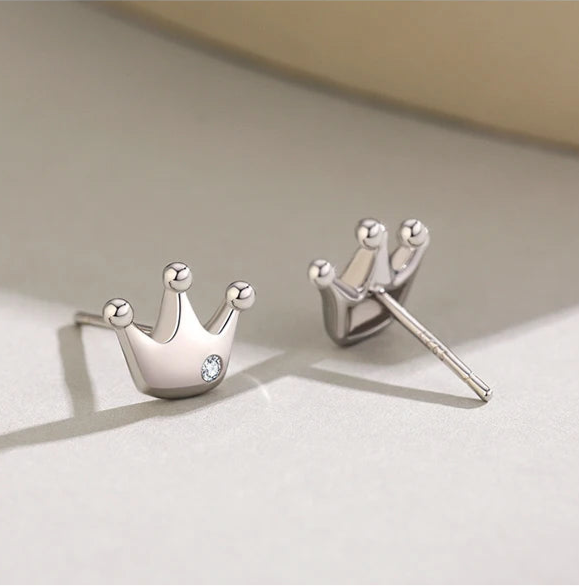 925 Sterling Silver Crown Stud Earrings 👑 | Dainty Hypoallergenic Jewelry for Girls & Women – Petite Royal Sparkle!