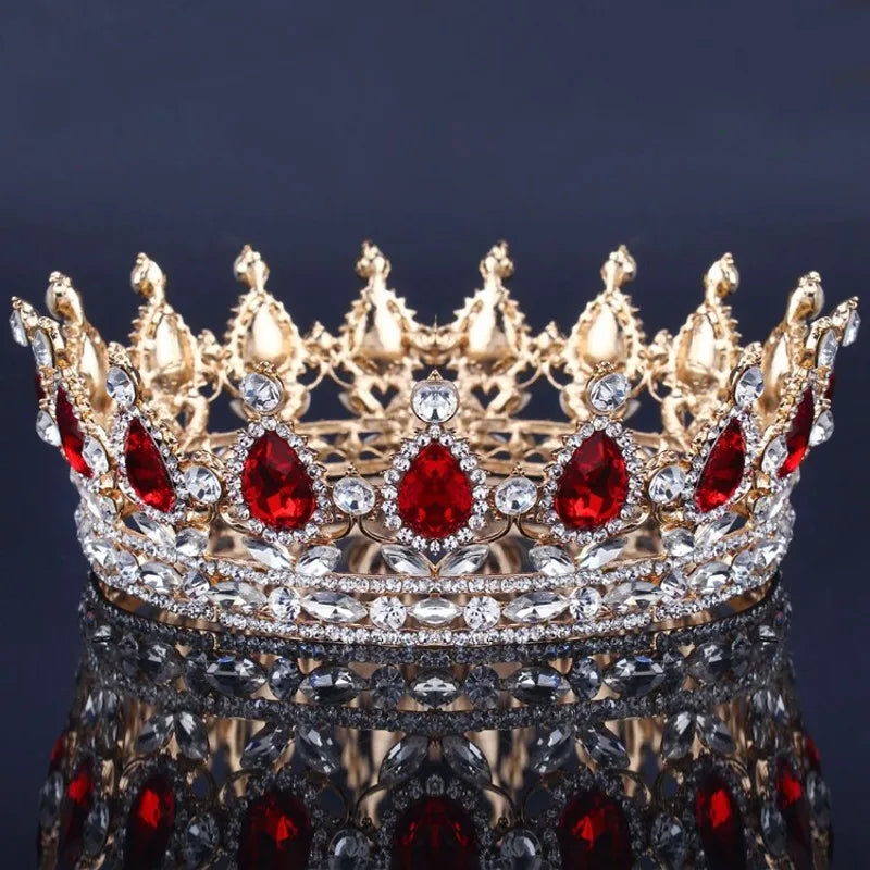 Rule with Radiance: Baroque Royal Queen King Rhinestone Round Crowns for Pageants, Photoshoots, and Parties!
