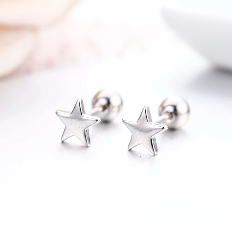 ✨Cute 5-Point Star Screw Back Stud Earrings for Girls & Women | Hypoallergenic Piercing Jewelry ⭐ Dainty Everyday Gift.