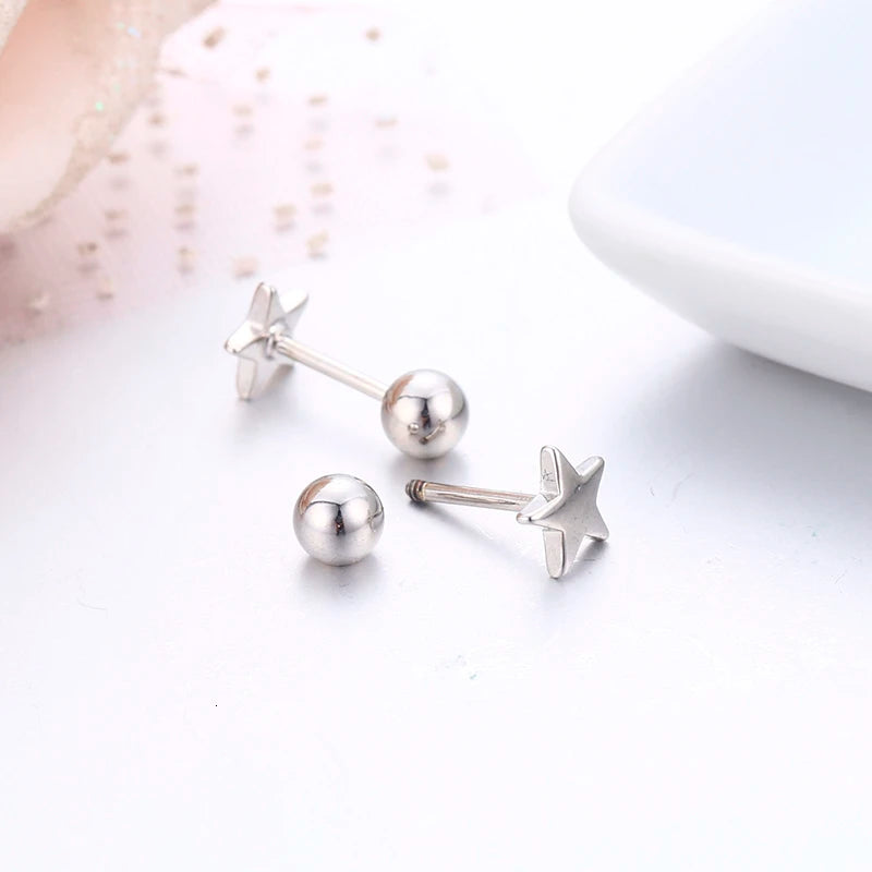 ✨Cute 5-Point Star Screw Back Stud Earrings for Girls & Women | Hypoallergenic Piercing Jewelry ⭐ Dainty Everyday Gift.