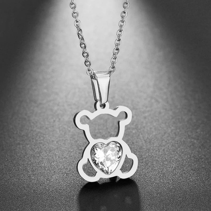 🐻 Cartoon Bear Crystal Pendant Necklace – Retro Fashion Jewelry for Boys & Girls | Cute Kids Gift 🎁 | Vintage Aesthetic Charm ✨