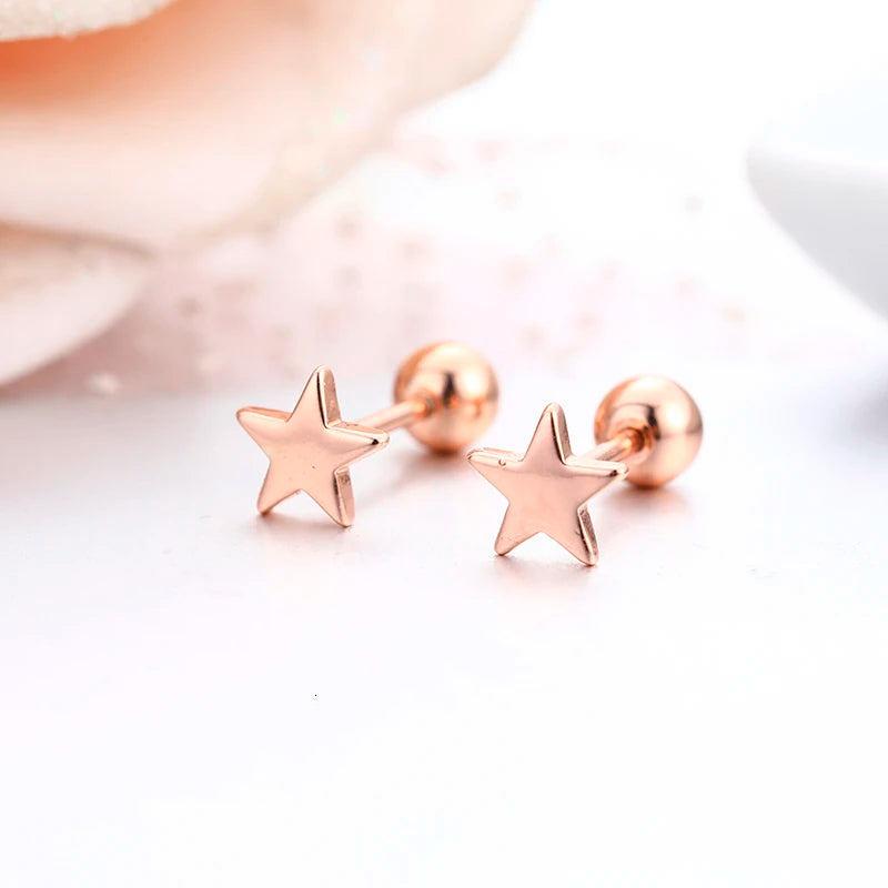 ✨Cute 5-Point Star Screw Back Stud Earrings for Girls & Women | Hypoallergenic Piercing Jewelry ⭐ Dainty Everyday Gift.