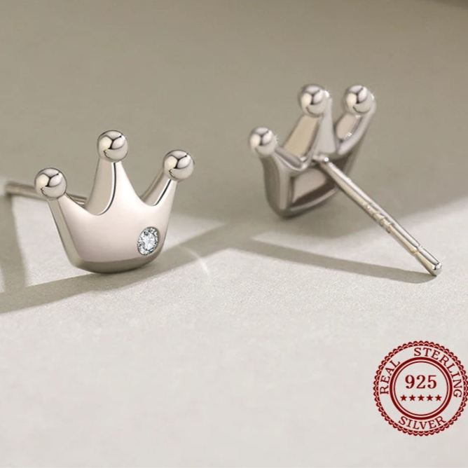 925 Sterling Silver Crown Stud Earrings 👑 | Dainty Hypoallergenic Jewelry for Girls & Women – Petite Royal Sparkle!
