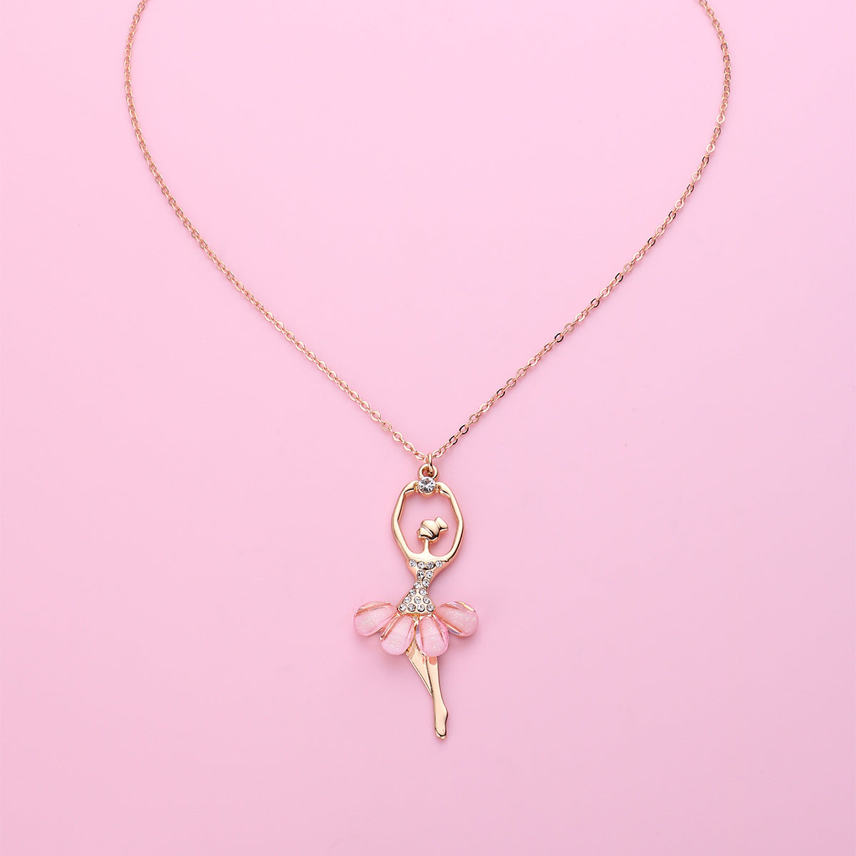 Pink Ballet Girl Pendant Necklace – Delicate Versatile Chain, Simple Elegant Jewellery Gift for Girls