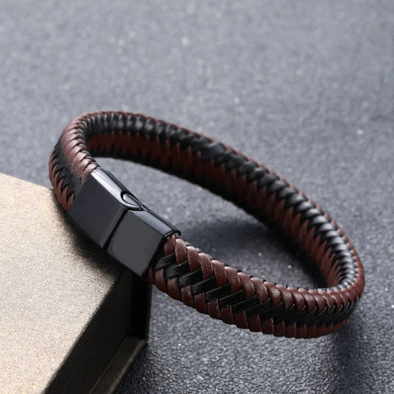 🧲 New Genuine Leather Bracelet for Boys – Handmade Woven Wrap Bracelet with Magnetic Clasp | Stylish Youth Jewelry & Accessories