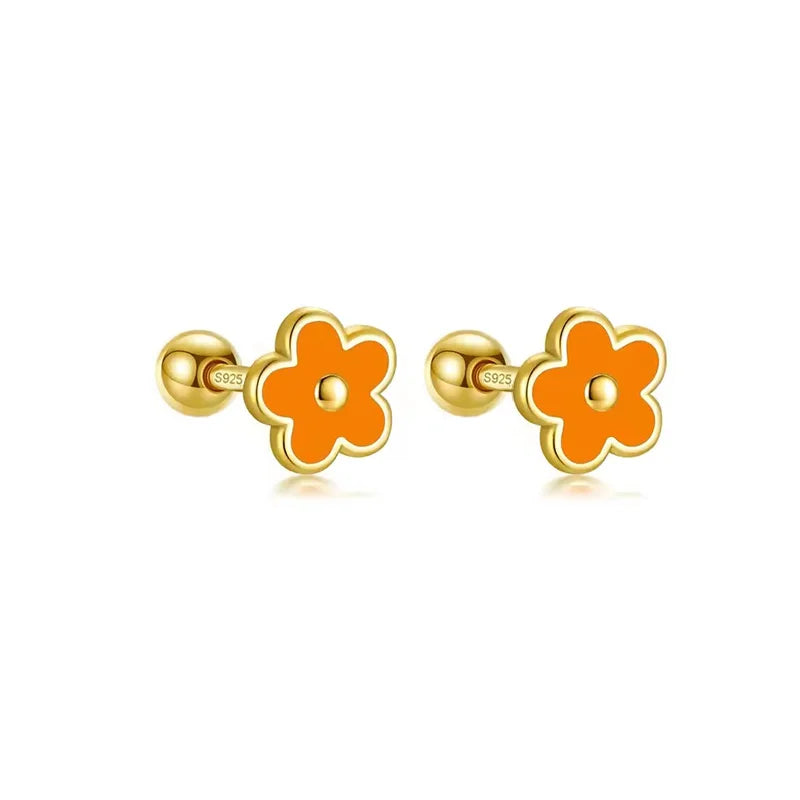 925 Sterling Silver Flower Screw Back Stud Earrings for Girls – Hypoallergenic Piercing Jewelry Gift | Simple & Elegant Kids Earrings 🌟