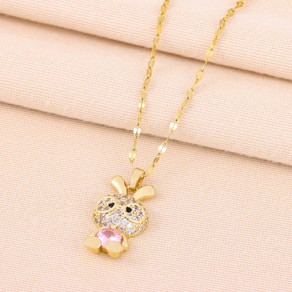 Sparkling 18k Gold Plated CZ Studded Rabbit Pendant Necklace - A Glamorous Delight for Girls, Teens, and Women! - Kids Jewellery Shop