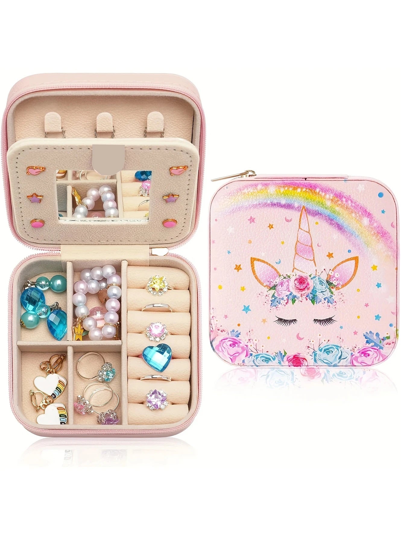 ✨ Kids Travel Jewelry Box with Mirror – Cute Unicorn & Mermaid Design | Portable Jewelry Case for Girls | Birthday & Friendship Gift 🎁
