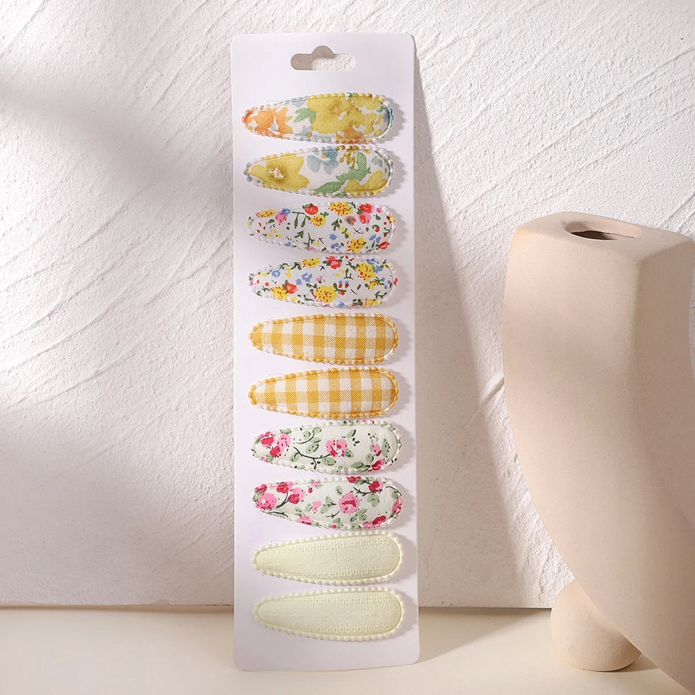 10PCS Cute Cotton Plaid Hair Clips for Girls 👧 | Fabric Hairpins Set – Baby & Kids Headwear Accessories!
