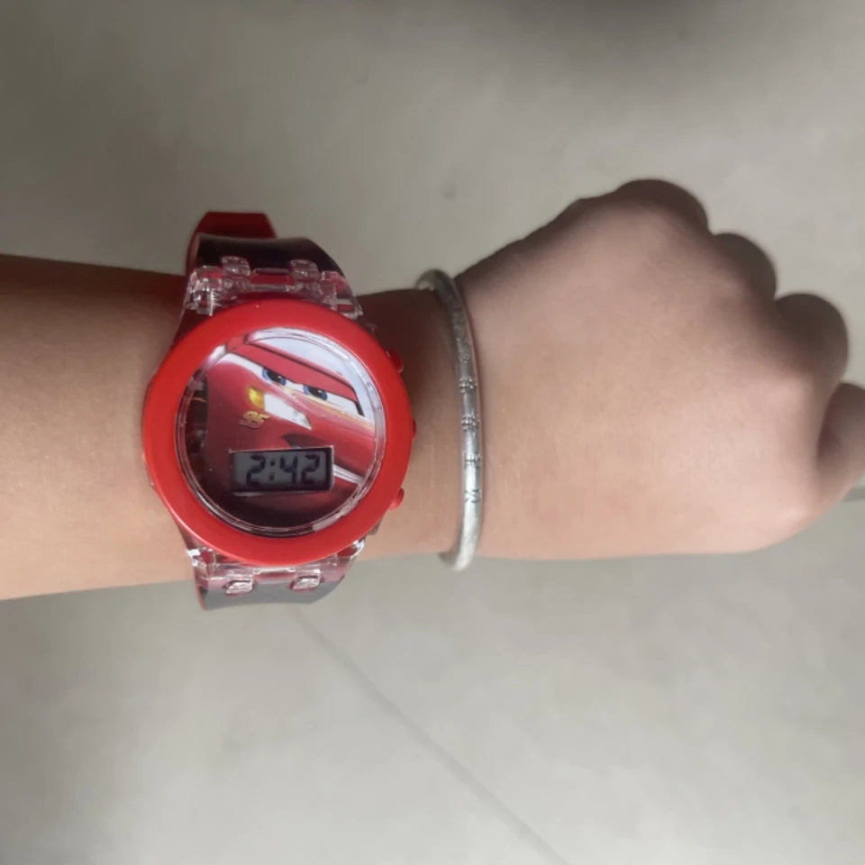 Lightning McQueen Luminous Electronic Kids Quartz Watch – LED Light Cartoon Wristwatch | Boys Sports Watch Gift!