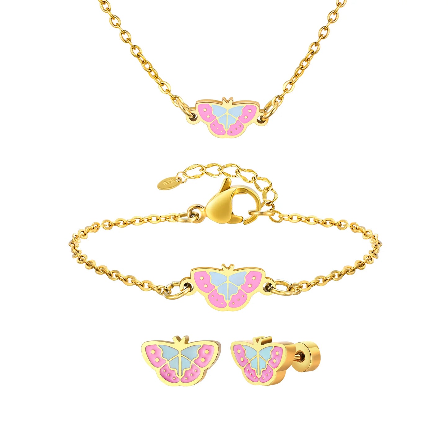 Chic Butterfly Jewelry Set for Baby - Earrings, Bracelet & Necklace | Hypoallergenic & Tarnish-Free Gift Set