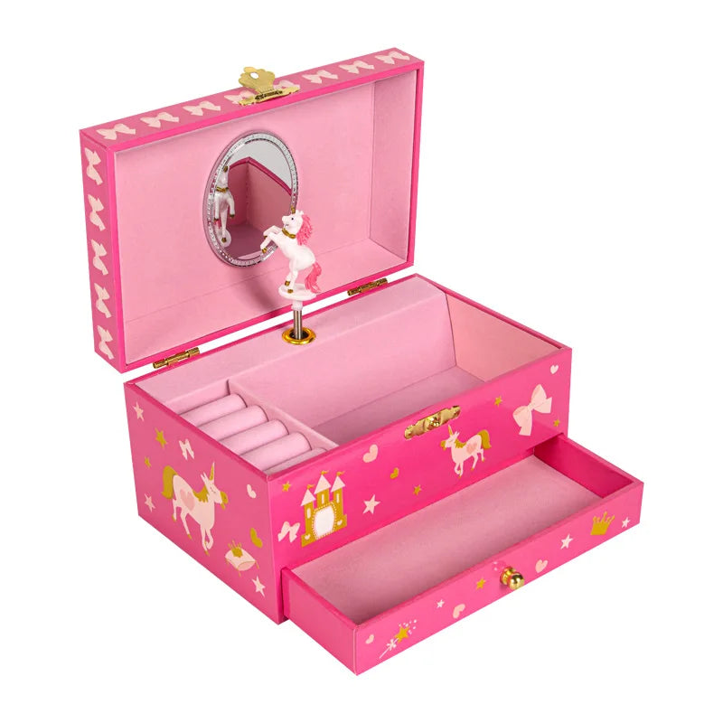 Unicorn Castle Music Jewelry Storage Box with Makeup Mirror & Spinning Ballerina | Fairy Tale Gift for Girls!