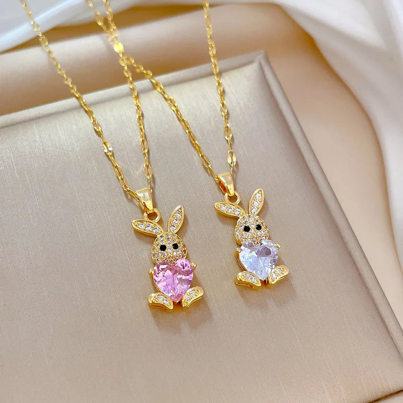 Cute Rabbit Crystal Jewelry Set for Girls 🐇 | Necklace & Earrings with Shiny Austrian Crystals | Birthday Gift Set 🎁