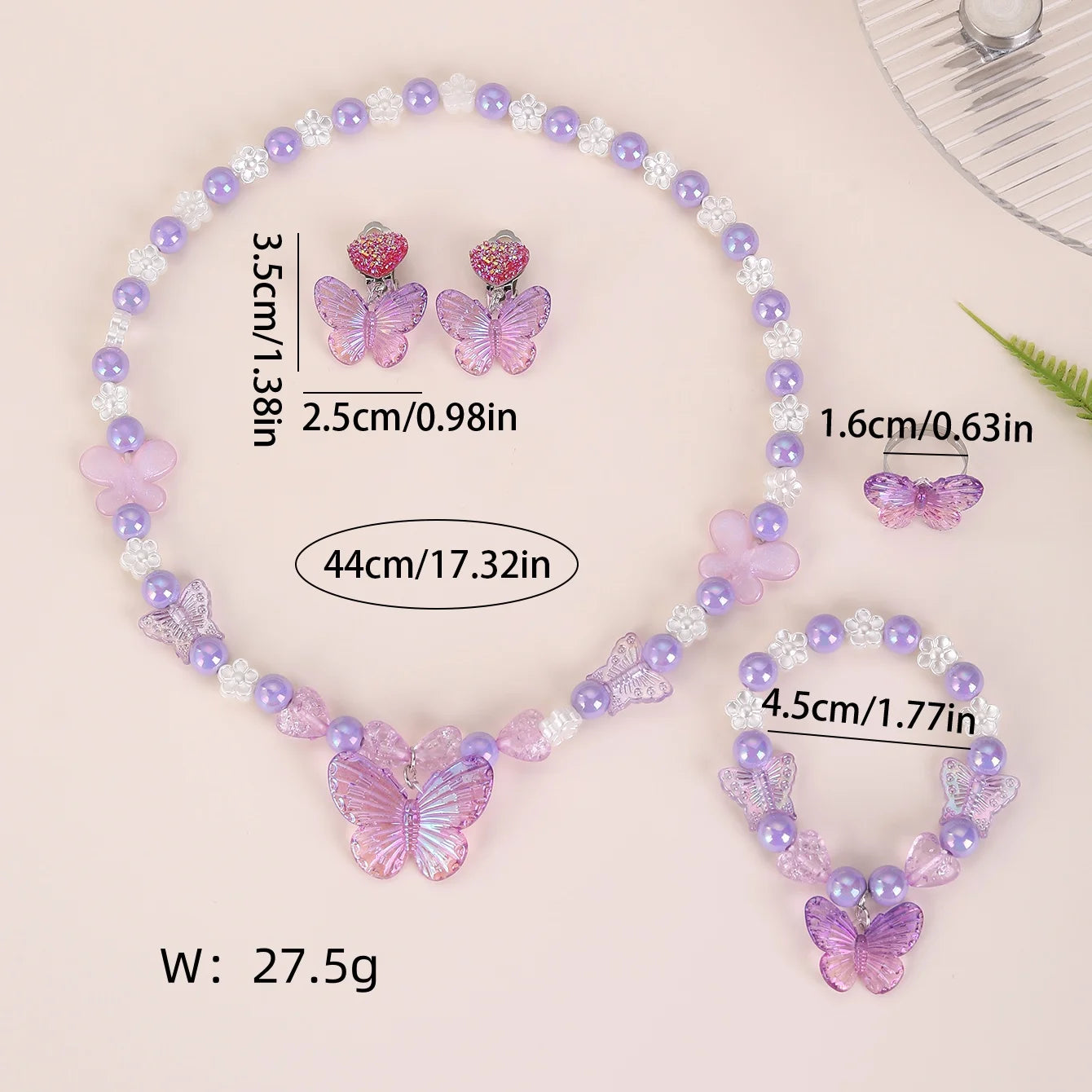 Princess Butterfly Jewellery Set for Girls – Purple Pearl Earrings, Bracelet, Necklace & Ring Set!