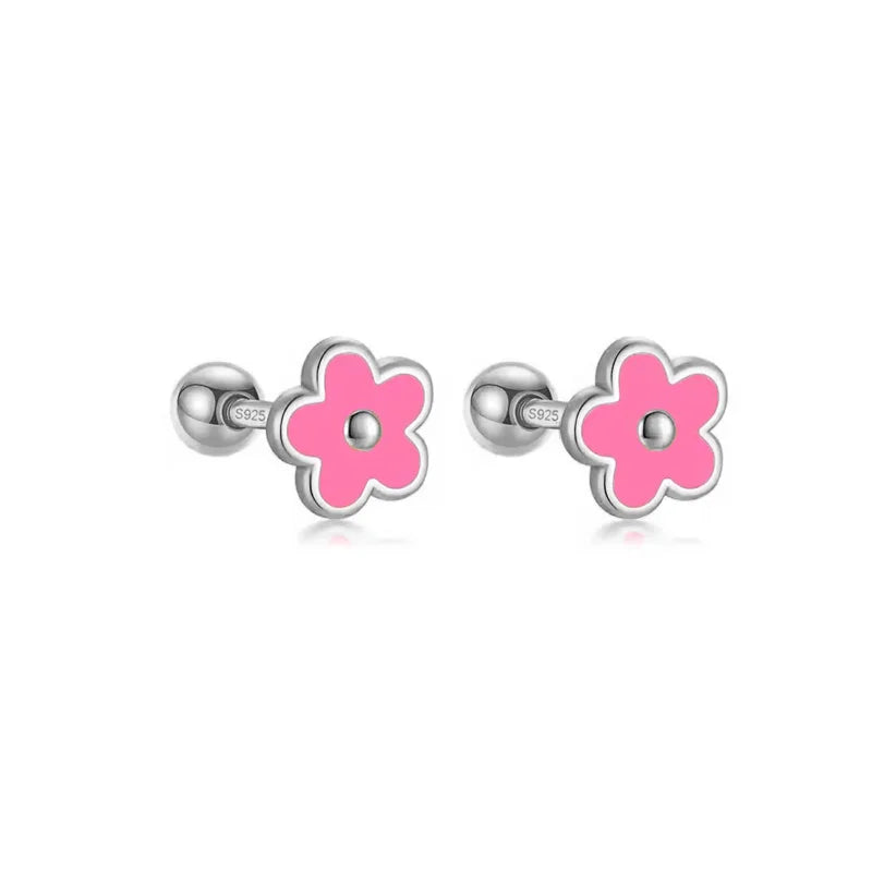 925 Sterling Silver Flower Screw Back Stud Earrings for Girls – Hypoallergenic Piercing Jewelry Gift | Simple & Elegant Kids Earrings 🌟
