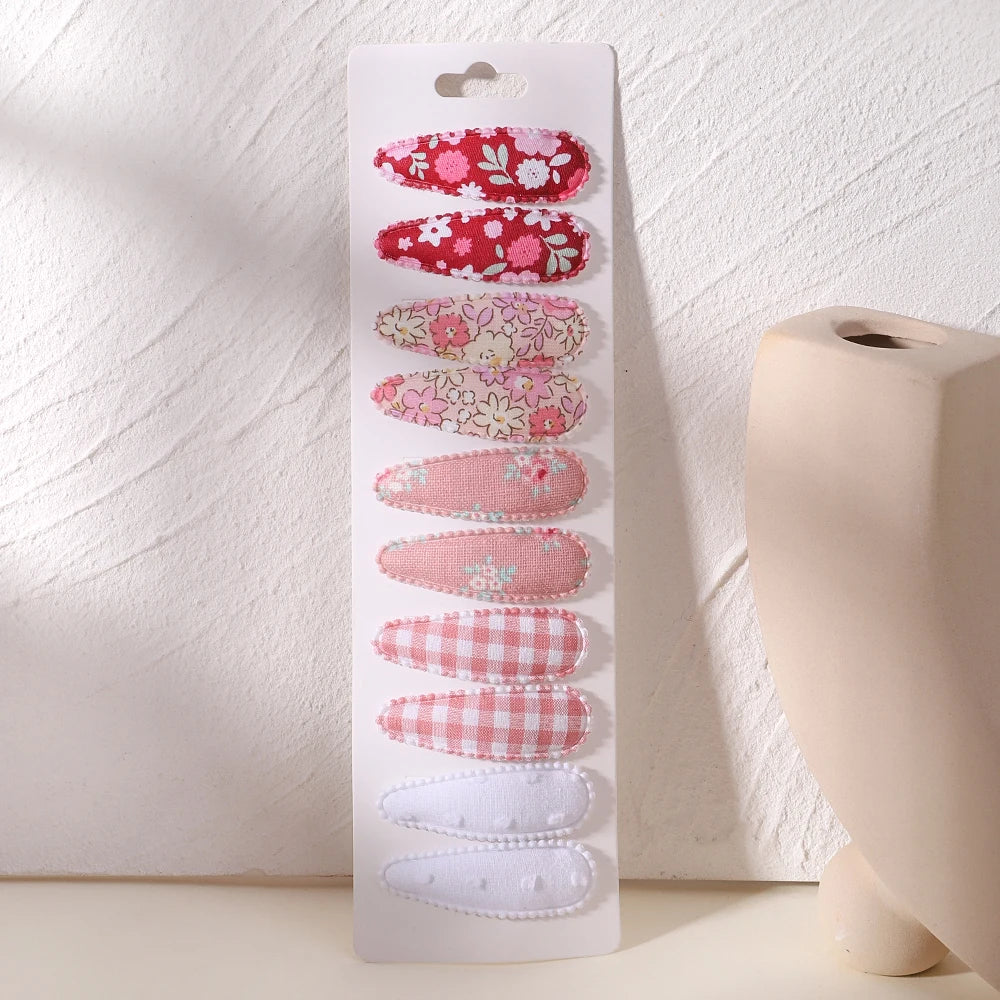 10PCS Cute Cotton Plaid Hair Clips for Girls 👧 | Fabric Hairpins Set – Baby & Kids Headwear Accessories!