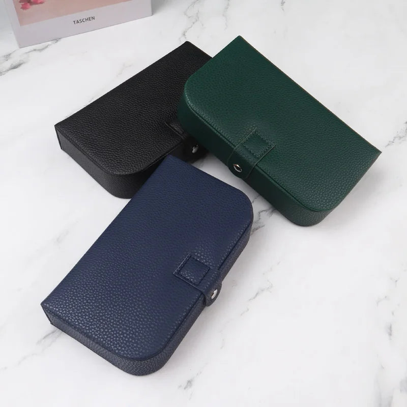 Travel in Style: Portable Button Leather Jewelry Storage Box!