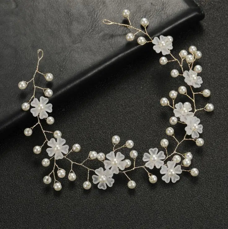 Girls Crystal Baptism Headband – Pearl Beaded Flower Confirmation Hair Band, Elegant Flower Girl Headpiece & Special Occasion Hair Jewellery