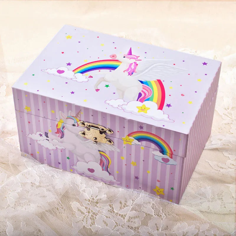 Unicorn Musical Jewellery Box with Mirror | Hand-Cranked Spinning Unicorn, Kids Jewellery Storage Gift!