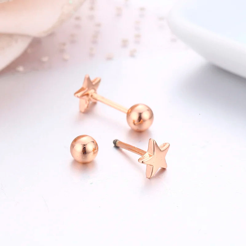 ✨Cute 5-Point Star Screw Back Stud Earrings for Girls & Women | Hypoallergenic Piercing Jewelry ⭐ Dainty Everyday Gift.