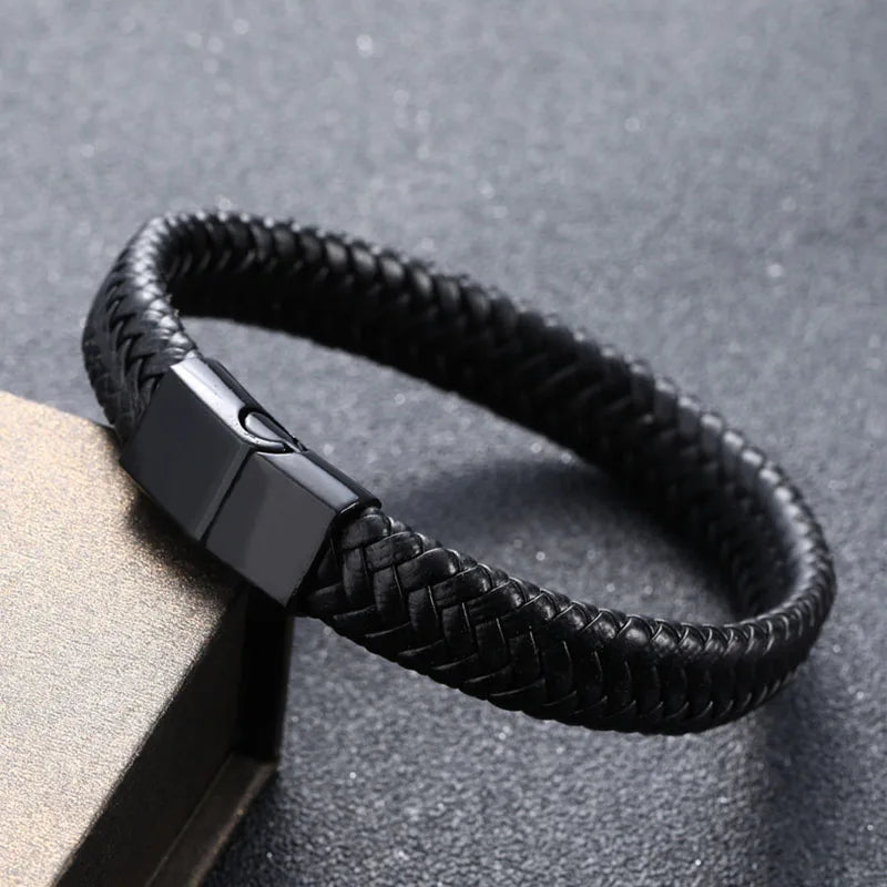🧲 New Genuine Leather Bracelet for Boys – Handmade Woven Wrap Bracelet with Magnetic Clasp | Stylish Youth Jewelry & Accessories