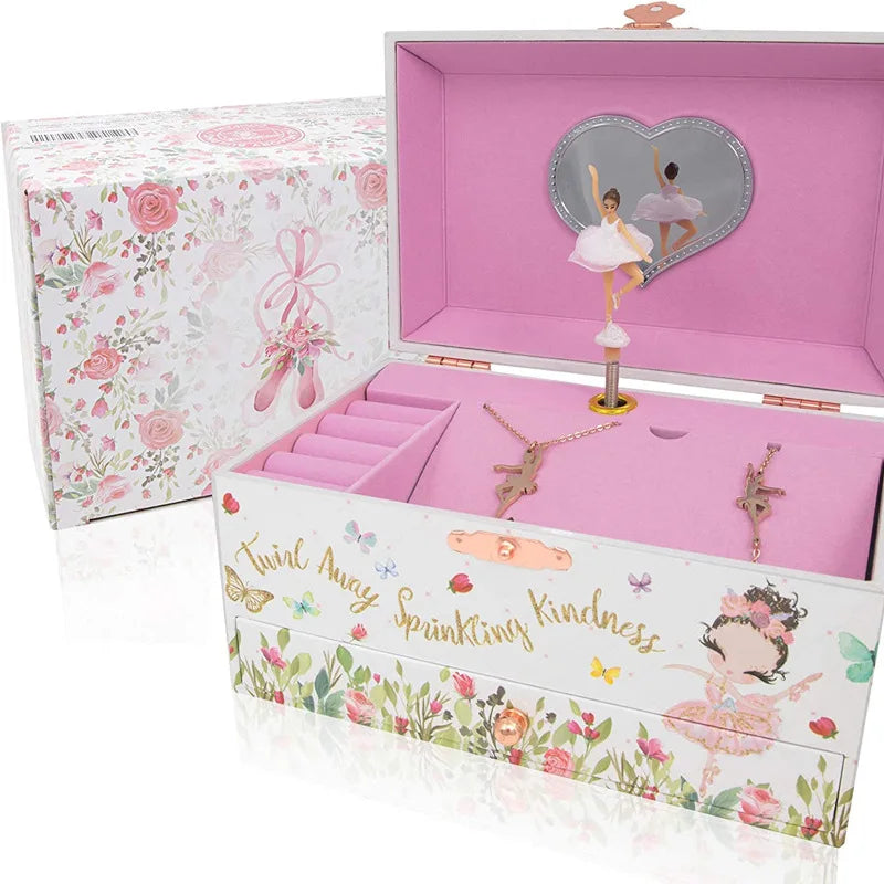 🩰 Multi-Functional Rotating Ballerina Music Jewellery Box. Jewellery Storage with Ring Rolls & Pull-Out Drawer | Perfect Birthday Gift for Girls