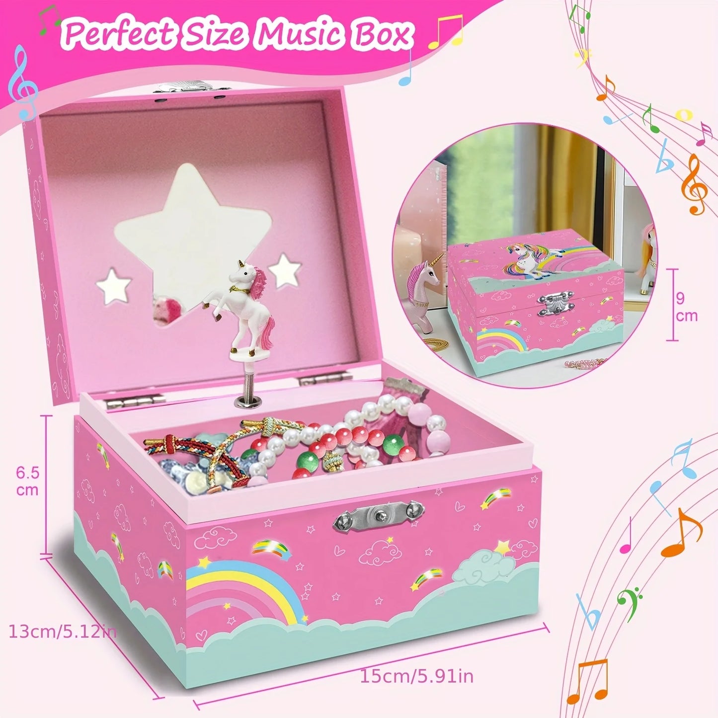Unicorn Musical Jewellery Box with Drawer & Dancing Unicorn | Kids Jewellery Storage Gift!