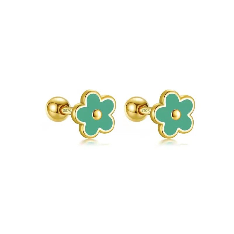 925 Sterling Silver Flower Screw Back Stud Earrings for Girls – Hypoallergenic Piercing Jewelry Gift | Simple & Elegant Kids Earrings 🌟