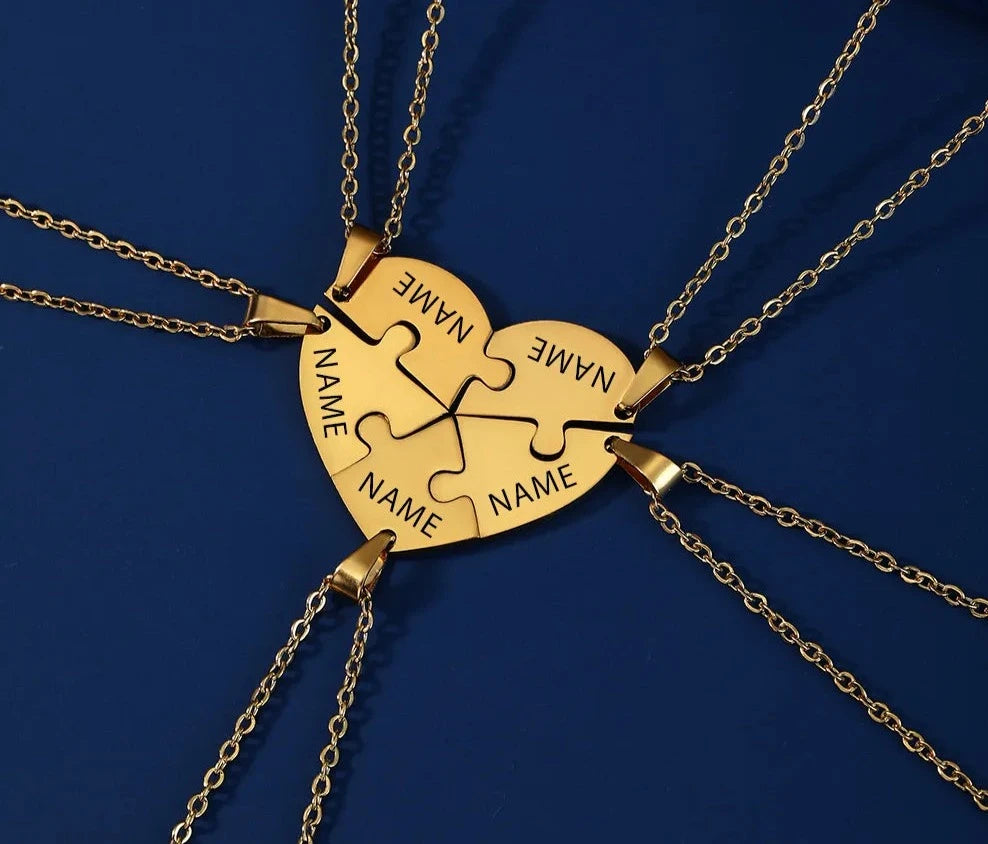 Personalized Heart Puzzle Necklace: Engraved Names Split Heart Pendant! - Kids Jewellery Shop