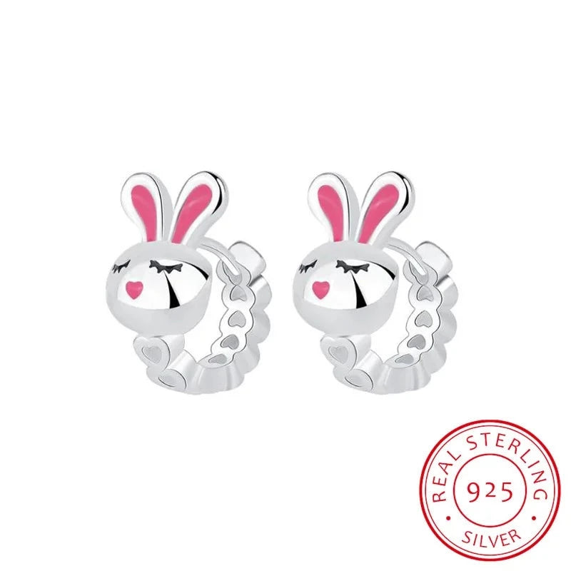 Cute 925 Sterling Silver Rabbit Hoop Earrings for Everyday Wear - Charming Jewelry for Girls, Teens, and Women, Anti-Allergic Delight! - Kids Jewellery Shop