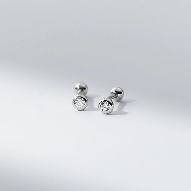 925 Sterling Silver Minimalist Round Zircon Screw-Back Bead Earrings – Elegant Studs for Girls & Women | Versatile Jewellery Gift