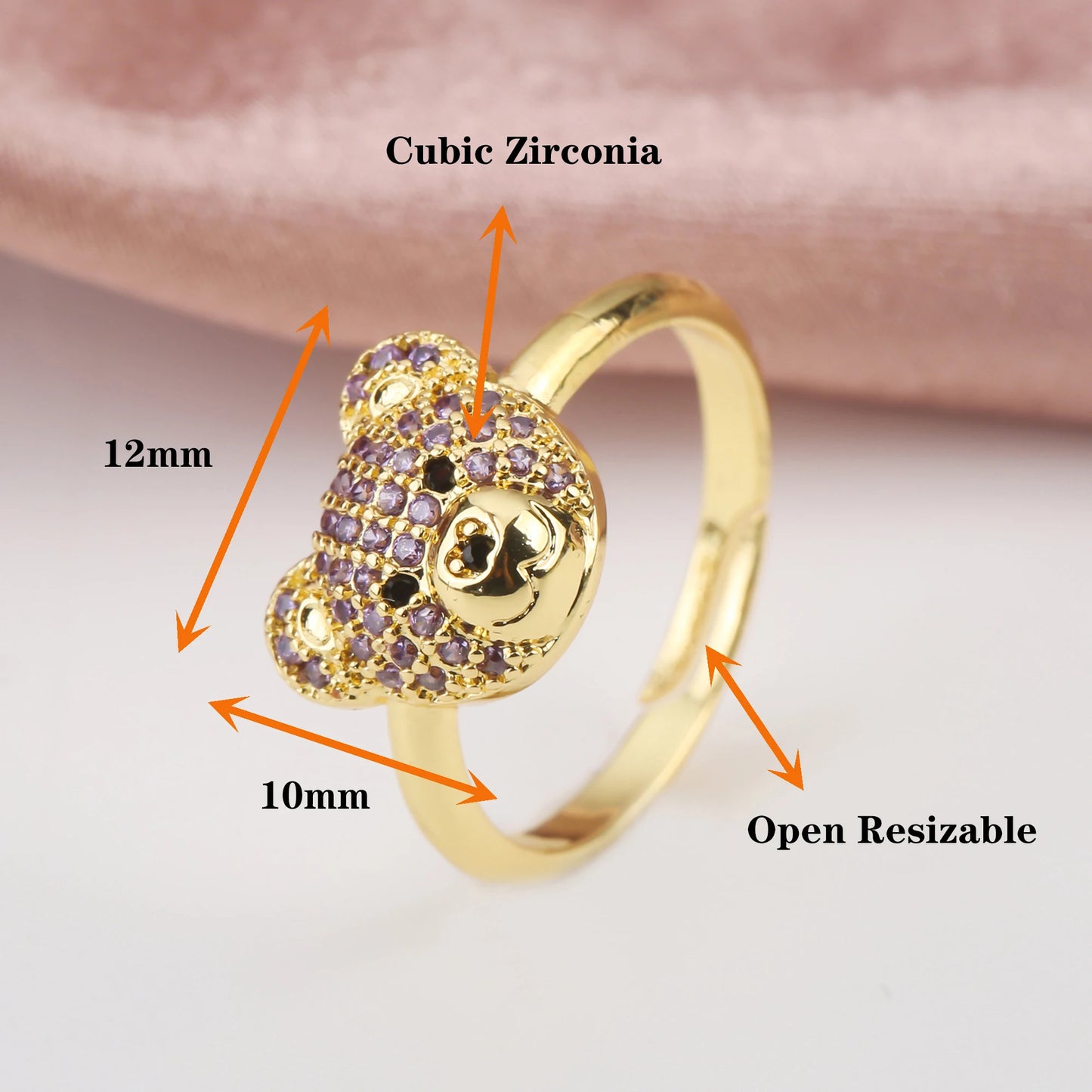 ✨ 3pcs Sparkling Bear Jewelry Set for Girls – Cubic Zirconia Necklace, Earrings & Ring | Cute Accessories for Kids & Teens!