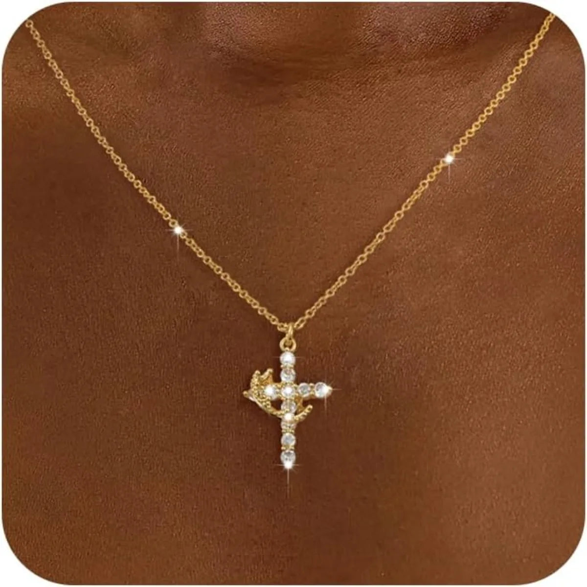 Girls' Diamond Cross Necklace ✨ | 14K Gold Plated Simple Cross Pendant with Cubic Zirconia 💎 | Elegant Religious Jewelry Gift for Teens & Kids.