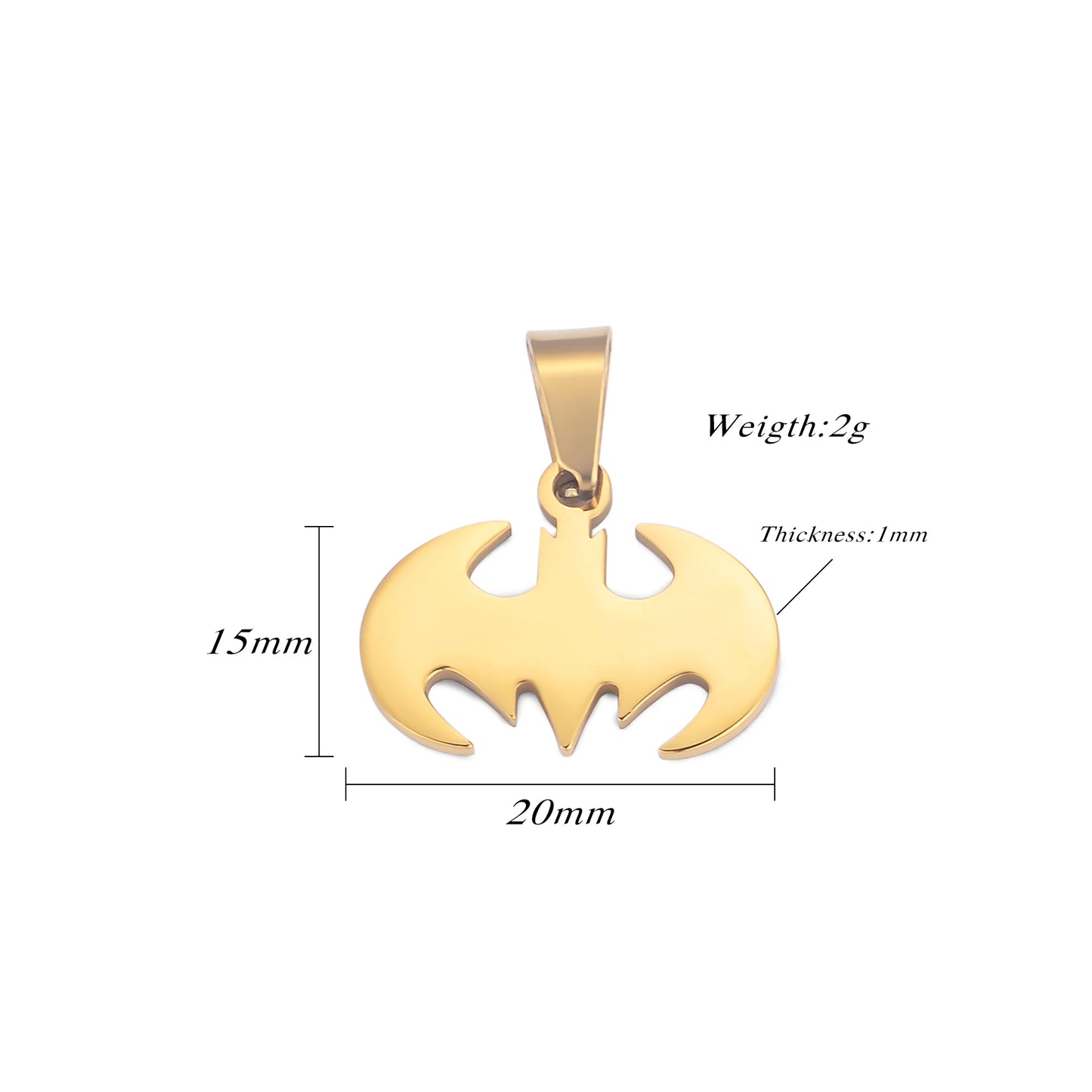 Smooth Customisable Stainless Steel Bat Pendant Necklace for Boys, Teens & Men – Super Hero Fans Jewellery Gift!