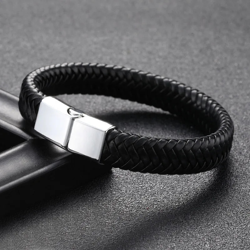 🧲 New Genuine Leather Bracelet for Boys – Handmade Woven Wrap Bracelet with Magnetic Clasp | Stylish Youth Jewelry & Accessories