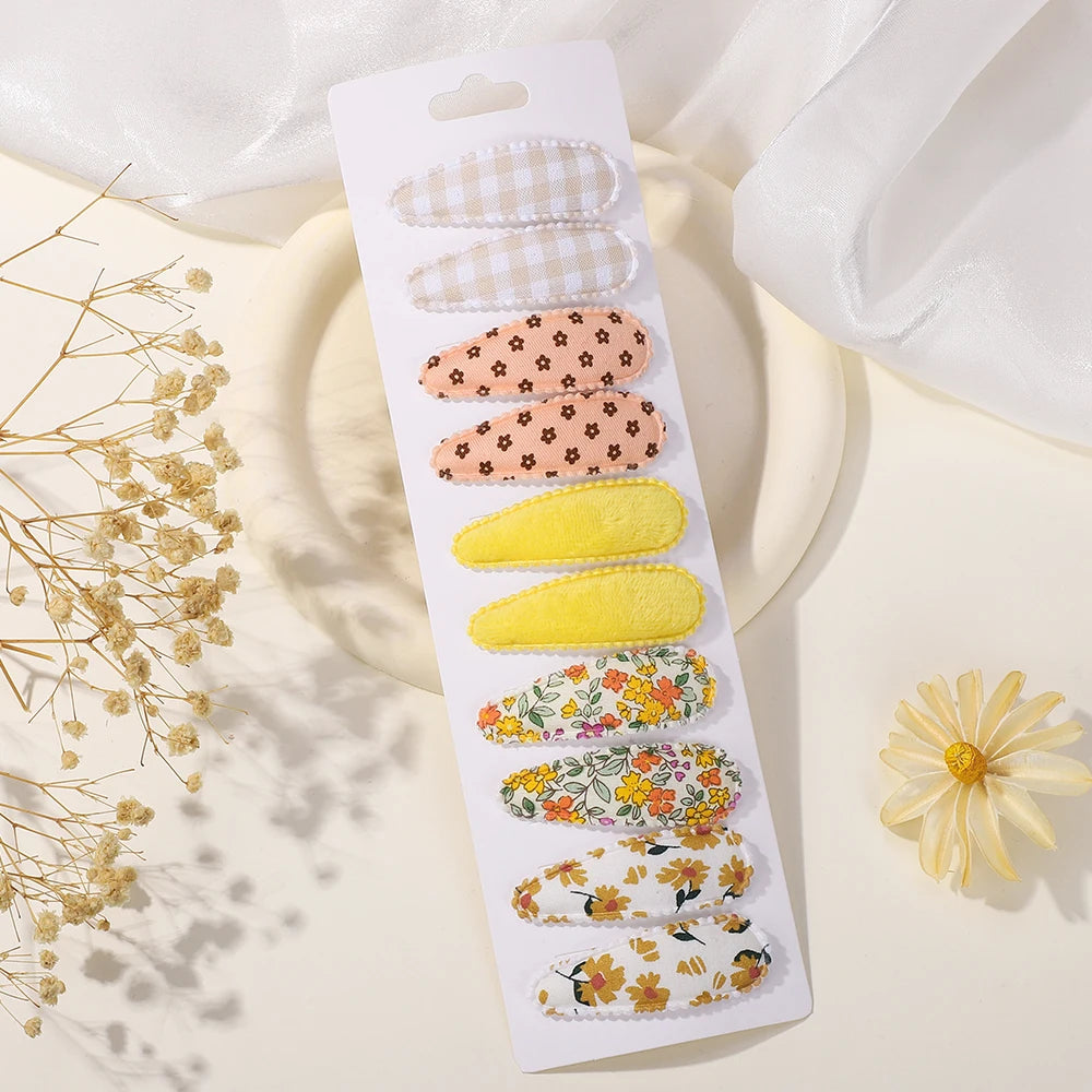 10PCS Cute Cotton Plaid Hair Clips for Girls 👧 | Fabric Hairpins Set – Baby & Kids Headwear Accessories!