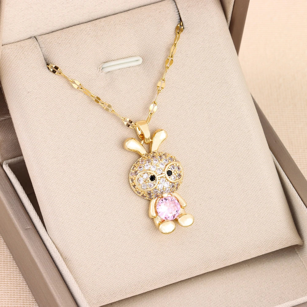 Sparkling 18k Gold Plated CZ Studded Rabbit Pendant Necklace - A Glamorous Delight for Girls, Teens, and Women! - Kids Jewellery Shop