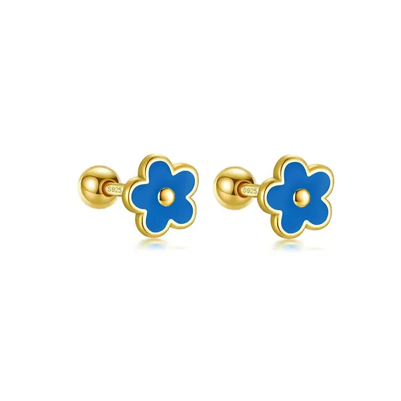 925 Sterling Silver Flower Screw Back Stud Earrings for Girls – Hypoallergenic Piercing Jewelry Gift | Simple & Elegant Kids Earrings 🌟