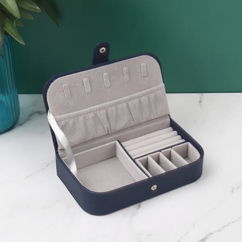 Travel in Style: Portable Button Leather Jewelry Storage Box!
