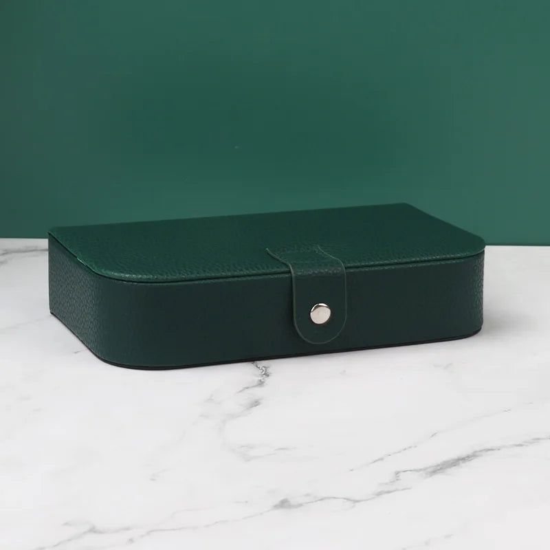 Travel in Style: Portable Button Leather Jewelry Storage Box!