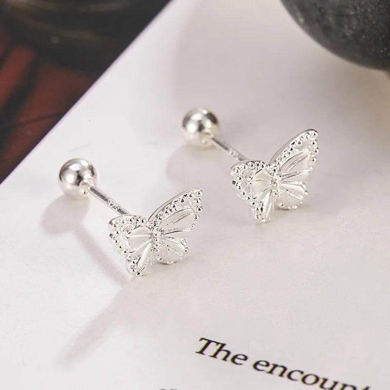 Real 925 Sterling Silver Butterfly Earrings 🦋 | Crystal Screw Studs – Elegant Gift for Girls & Women.