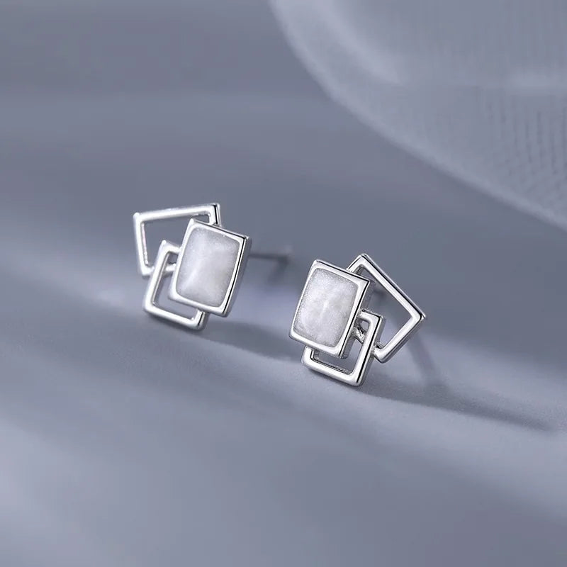 ✨ 925 Sterling Silver Square Geometric Stud Earrings – Trendy Minimalist Earrings for Women & Girls | Hypoallergenic Fashion Jewelry Gift 🎁